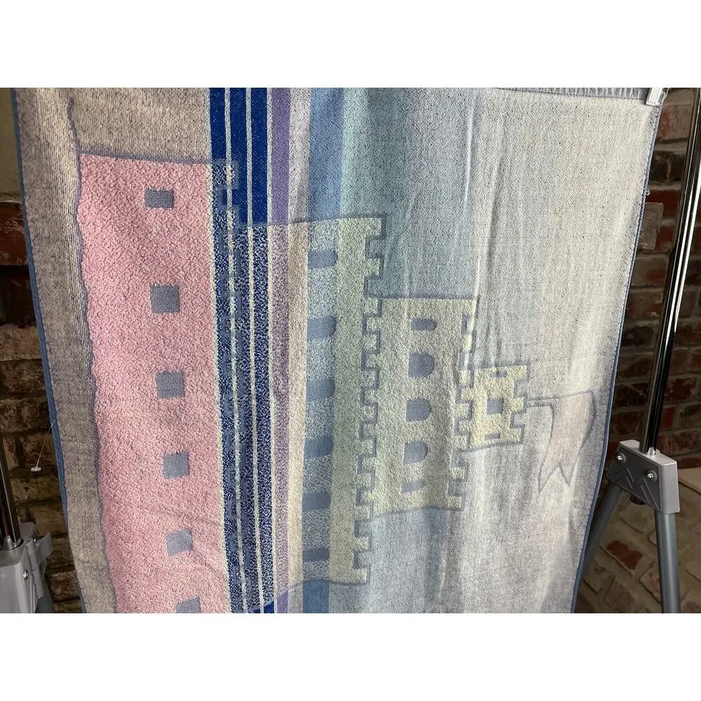 beach towel sandcastle pink blue orange 1980s